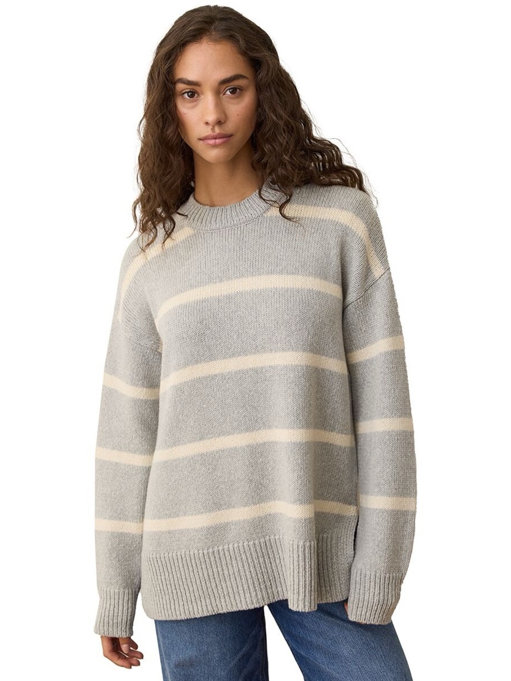 Marine Layer Berkeley Oversized Striped Crewneck Sweater Merino Wool L Large